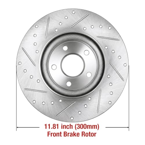 HUSCH Ceramic Brake Pads and Drilled and Slotted Brake Rotors Fit for Volvo - size: Drilled&Slotted-34364+D1044
