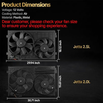Radiator Cooling Fan Assembly for Volkswagen Beetle 2012-2019 for Volkswagen Jetta 2007-2018 for Volkswagen Golf 2010-2014 for Volkswagen Rabbit 2006-2009