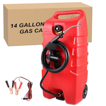 GOOACC 14 Gallon Fuel Caddy Portable Fuel Transfer Tank w 12V Electric Pump - size: 14 Gal Electric