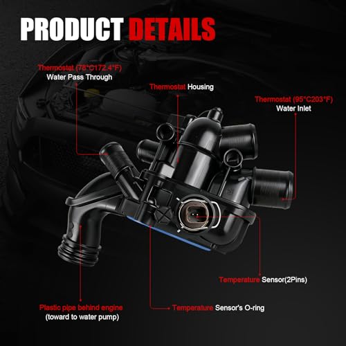 Engine Coolant Thermostat Housing Assembly w/Sensors Compatible with Mini Cooper 2007-2013,Cooper Countryman 2011-2013,DOHC 1.6L,Replace#11537534521 11538699290 902-812 V20990174 - size: 11537534521