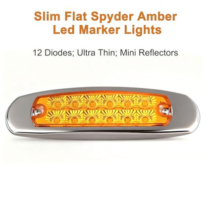 20Pcs Spyder Amber Peterbilt-style 12 diode LED Ultra-thin Marker Lights