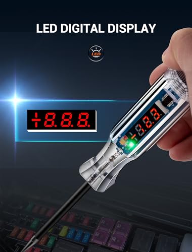 Premium Digital LED Automotive Circuit Tester, DC 2.6V-32V Test Light with Portable PU Extended Spring Wire, Vehicle Circuits Low Voltage Light Tester with Sharp Stainless Probe