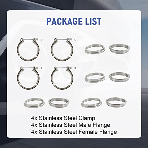 JDMSPEED New 3" V-Band Flange Clamp Kit With Ridge 4 Pcs Stainless Steel Replacement For Exhaust Downpipe (4) - size: 3.0"