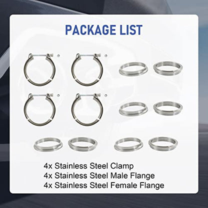 JDMSPEED New 3" V-Band Flange Clamp Kit With Ridge 4 Pcs Stainless Steel Replacement For Exhaust Downpipe (4) - size: 3.0"