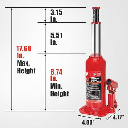 BIG RED 10 Ton (20,000 LBs) Torin Welded Hydraulic Car Bottle Jack for Auto Repair and House Lift, Red, TAM91003B - size: 10 Ton (20,000 LBs), style: Welded Bottle Jack