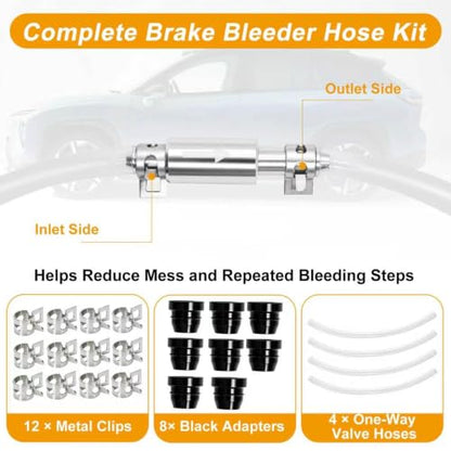 4 Pack Brake Bleeder Hose Kit with One Way Check Valve, Universal Brake Fluid Bleeder Tube with Black Adapter and Metal Clips, Brake Bleeding Tool for Car Motorcycle ATV Hydraulic Brake and Clutch