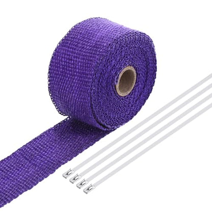MECCANIXITY Fiberglass Exhaust Wrap Tape 2" x 16' Purple with 4 Ties - color: Purple, size: 2" x 16'