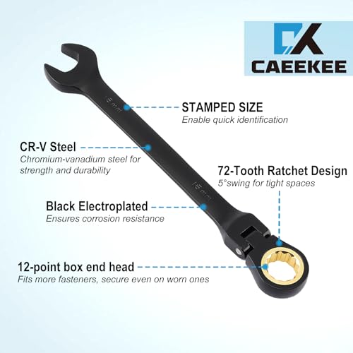 26-Piece Flex-Head Ratcheting Wrench Set, SAE & Metric, 12 Point, 72-Tooth Ratchet, Chrome Vanadium Steel, With Organizer Box