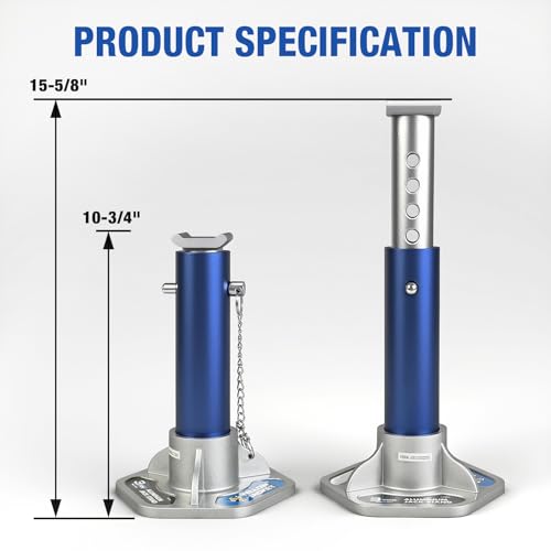 YELLOW JACKET 3 Ton Aluminum Lightweight Jack Stands with Locking Support Pins for Cars, SUVs, and Light Duty Trucks, Blue/Silver, 1 Pair