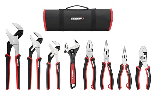 ARROW 8-Piece Pliers and Wrench Set, Pliers Kit with Roll-Up Pouch