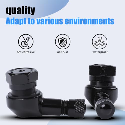 Black Aluminum 90 Degree CNC Motorcycle Tire Valve Stems TV25AL for Honda, Kawasaki, Suzuki, Yamaha, BMW, 0.453"/11.3mm+0.4mm Valve Hole Dia, Pack of 2 - size: TV25AL-11.3 2pcs