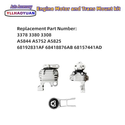 Yllhaoyuan Set of 3 Hydraulic Engine & Transmission Mounts - size: 2014-2019 Cherokee 2.4L