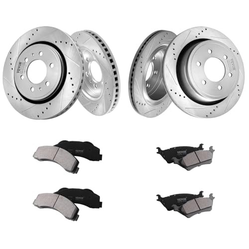 VEVOR Brake Kit Front and Rear, Compatible with 2012-2020 Ford F-150 (MPB only), Drilled and Slotted Brake Rotors Ceramic Brake Pads Replacement, 13.8" Front Rotors 13.7" Rear Rotors - size: S-54153 + S-54186