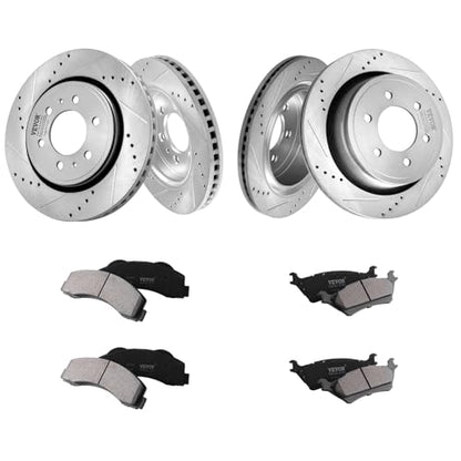 VEVOR Brake Kit Front and Rear, Compatible with 2012-2020 Ford F-150 (MPB only), Drilled and Slotted Brake Rotors Ceramic Brake Pads Replacement, 13.8" Front Rotors 13.7" Rear Rotors - size: S-54153 + S-54186
