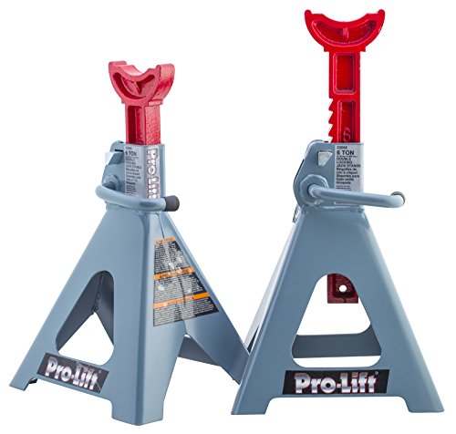 Pro-Lift Heavy Duty 6 Ton Jack Stands Pair - Double Locking Pins - Handle Lock and Mobility Pin for Auto Repair Shop with Extra Safety - color: Grey & Red