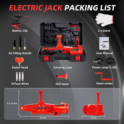 STANDTALL Electric Car Jack 3 Ton 12V Scissor Floor Jack Kit - color: Red