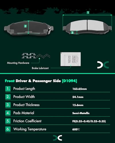 SCITOO Disc Brake Pads Sets 8PCS Fit For Nissan For Frontier 2005-2018 - size: Front D1094 & Rear D1100