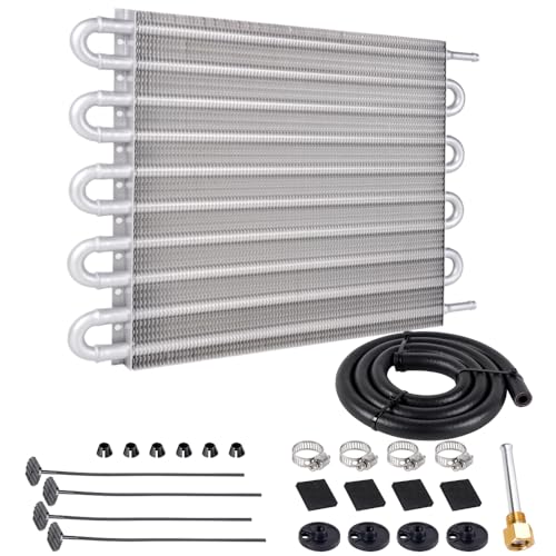 BARTOO Universal 5/16" Transmission Oil Cooler Kit, Aluminium alloy 10 Pass Tube and Fin Oil Cooler Kit (Sliver) - color: Sliver, size: 10 Pass