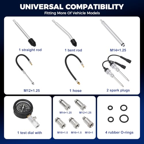 DISEN 14PCS Compression Tester 0-300 PSI Gauge 5 Adapters Plug Tester