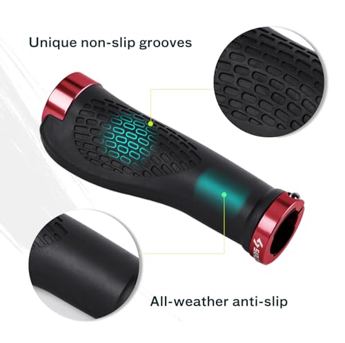 SAPLIZE Bike Handlebar Grips, Ergonomic Design, Wide Palm Support Rubber Bike Grips, Double Lock-on, for Mountain Road MTB Bike, Urban Bikes Scooters, Multi-Color Options - color: Black+Red