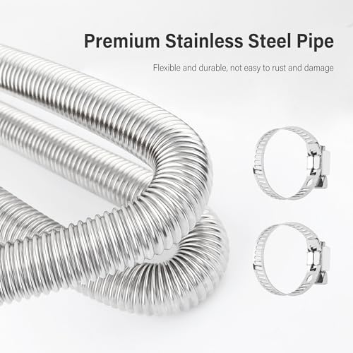 47.2" Diesel Heater Exhaust Pipe,1" ID Stainless Steel Flexible Exhaust Tubing with 2 Hose Clamps,Universal Exhaust Hose Kit Diesel Heater Accessories for Diesel Air Heater (47.2") - color: 47.2"