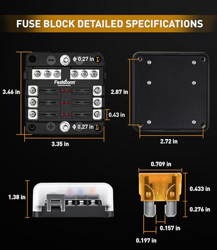 6 Way Fuse Block, Fuse Blocks 12 Volt Automotive with LED Indicator Water Resistant Marine Fuse Panel, Fuse Box 12V with 12 Blade Fuses for 12V/24V Auto Boat RV Golf Cart Truck Car Marine - color: 6 Way Fuse Block