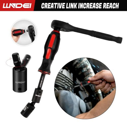LLNDEI 48 Piece 1/4" Mini Socket Ratchet Wrench Set, Metric Shallow(4-14mm)