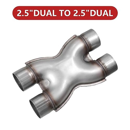 Exhaust X Pipe 2.5 Inch Inlet,Stainless Steel Universal X Pipe 2.5" Inlet 2.5" Outlet 12" Long for Smoother Exhaust Pipe,Dual 2 1/2 Inch Crossover X Pipes Exhaust Tip - size: 2.5''X Pipe, style: X PIPE