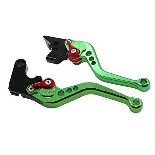 FXCNC CNC Aluminum Short Adjustable Brake Clutch Levers Compatible with YFM700 Raptor 700 R 2008-2022, YFZ450 YFZ450R YFZ450X 2008-2020, YFM250 2008-2013, Raptor 250R 2011 - color: Green Lever with Red Adjuster