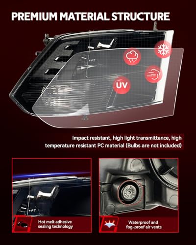 Torchbeam Headlights Assembly Compatible with 2009-2018 Ram 1500 - color: Black-Clear/for 2009-2018 Ram 1500