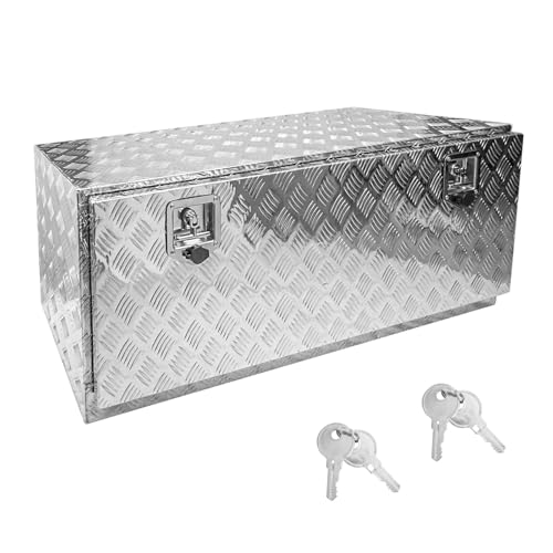 48 * 18 * 18 Aluminum Heavy Duty Diamond Plate ToolBox Chest Box Pick Up Truck Bed RV Trailer Toolbox Storage Organizer with T-Handle Latch Dual Lock Keys - Silver - color: Silver, size: 48" x 18" x 18"