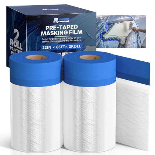 Pre-taped Automotive Masking Film for Painting - 22" x 66' (2 Rolls) - color: White, size: 2 Rolls of 22" x 66'