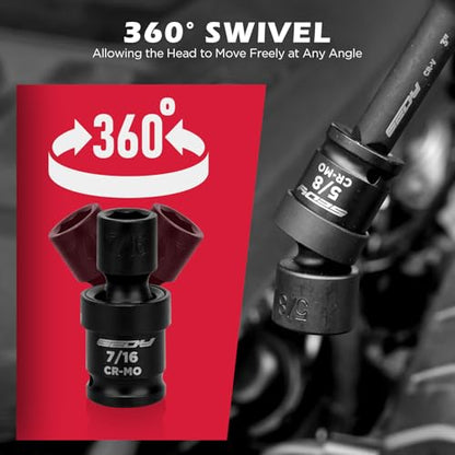 71-Piece 3/8" Drive Master Impact Socket Set, SAE and Metric, 5/16"- 3/4", 8mm - 22mm, Cr-V, Cr-MO, Universal Joint Deep Standard Sockets with Ratchet Handle, Swivel Sockets, Extension Bars, Adapters - style: 3/8"Master (71 PCS）