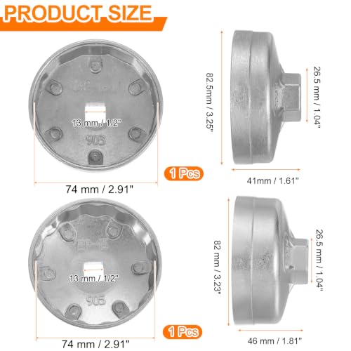 HARFINGTON 2pcs Oil Filter Cap Wrench 14 Flute 74mm Inner Dia 1/2" Square - size: 14 Flute 74mm