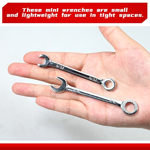 Mini Wrench Set, 10-Piece SAE Wrenches, Rust-Resistant Chrome Finish, Ideal for Automotive, Industrial, Home, Hobby - Silver - style: SAE