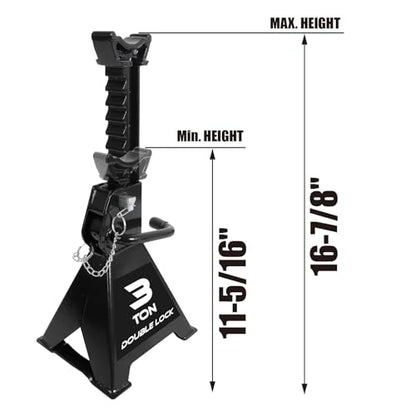Torin AT43005AB Steel Heavy Duty Jack Stands: Double Locking Pins, 3 Ton (6,000 lb) Capacity, Black, 1 Pair (2 Pack) - size: 3 TON, style: Wide Base