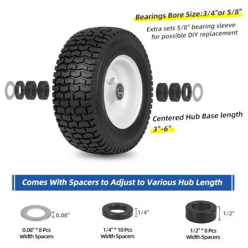 GICOOL 13x5.00-6 Flat Free Lawn Mower Tire and Wheel, 13x5-6 Riding Lawnmower Tire with 3" Centered Hub and 3/4" & 5/8" Bearings, Tractor Turf Tire Turf-Friendly, 2 Pack - color: Turf-Pattern Tread, size: 13x5.00-6 Flat-Free Tire