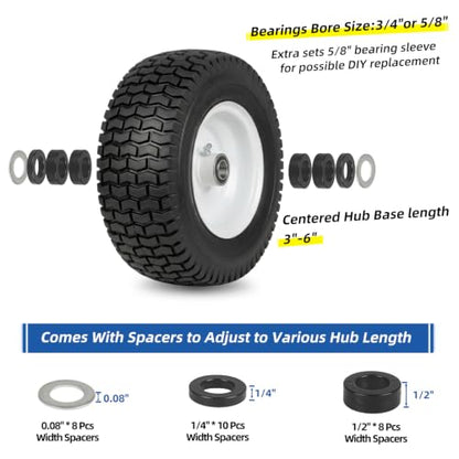 GICOOL 13x5.00-6 Flat Free Lawn Mower Tire and Wheel, 13x5-6 Riding Lawnmower Tire with 3" Centered Hub and 3/4" & 5/8" Bearings, Tractor Turf Tire Turf-Friendly, 2 Pack - color: Turf-Pattern Tread, size: 13x5.00-6 Flat-Free Tire