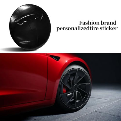 4 Pack Aluminum Waterproof Wheel Cover Center Emblem Sticker for Tesla Model 3 Model Y 56mm Hubcaps Wheel Rim Cover (Glossy Black) - color: Glossy Black