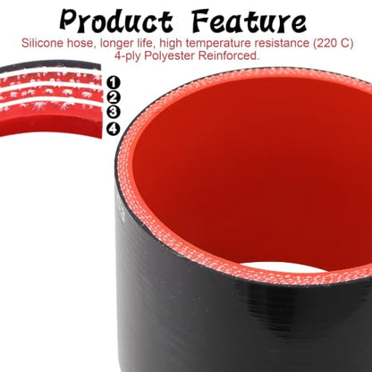 Silicone Coupler ID 3.5 inch (89mm) Straight Rubber Hose 4-Ply - size: ID3.5"