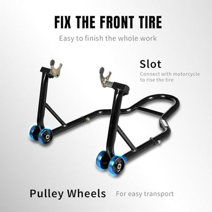 Motorcycle Stand Lift, Universal Paddock Lift Stand, 1100lbs Front Rear Combo Stand Lift Stand, Rear U+L Fork Swingarm Spool Stand 2-Pack Black - color: Black-2 packs