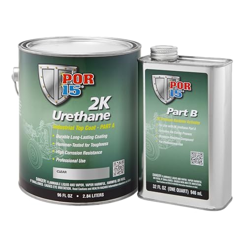 POR-15 2K Urethane - Clear - 128 FL OZ - Two Part Industrial Top Coat | Durable Long-Lasting Coating | Hammer Tough Finish - color: Clear, size: 128 Fl Oz (Pack of 1)