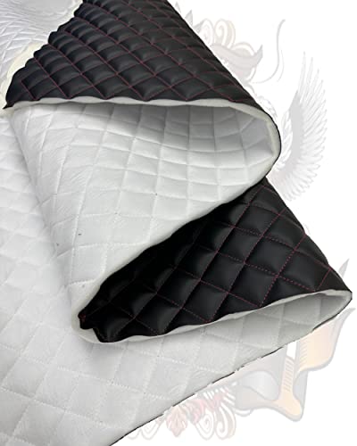 Vinyl Quilted Foam Fabric with 3/8" Foam Backing Upholstery / 52" Wide/Sold by The Yard/FABRIC EMPIRE (Black with Hq Red Thread, Diamond 2" x 2") - color: Black With Hq Red Thread, size: Diamond 2" x 2"