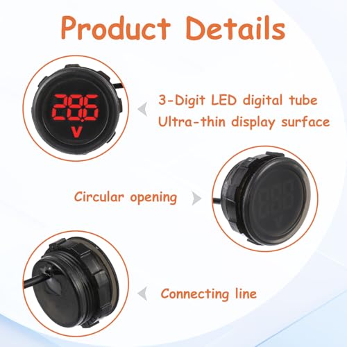 2 Pieces Waterproof DC 4V-100V Voltmeter Gauge (Red) - color: Red, size: Waterproof