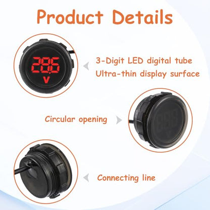 2 Pieces Waterproof DC 4V-100V Voltmeter Gauge (Red) - color: Red, size: Waterproof