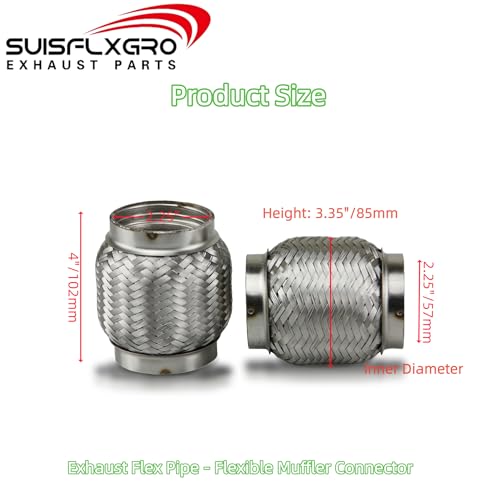 Exhaust Flex Pipe (Interlock Lining OEM-Grade) 100% Stainless Steel SS304 For Heavy Duty and Cars (1 PC, 2.25X4) - size: 2.25X4