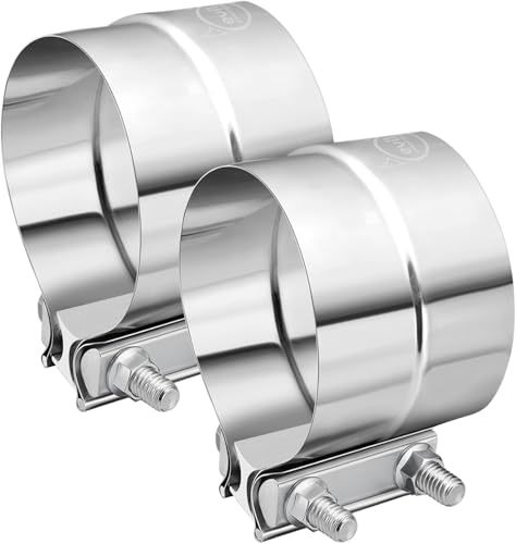 EVIL ENERGY 4'' Exhaust Clamp,Lap Joint Band Clamp Stainless Steel for Pipes,Mufflers,Catalytic Converters (2PCS, 4 inch) - size: 4.0 inch