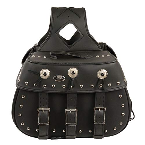Motorcycle Genuine Leather Waterproof Saddlebag Luggage with Gun Holster inside Brown & Blk Stud/Non Stud (Black With Conchos Non Leather, Studed Non Leather) - color: Black With Conchos Non Leather, style: Studed Non Leather