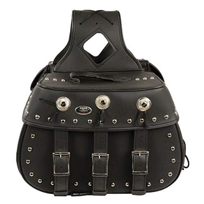 Motorcycle Genuine Leather Waterproof Saddlebag Luggage with Gun Holster inside Brown & Blk Stud/Non Stud (Black With Conchos Non Leather, Studed Non Leather) - color: Black With Conchos Non Leather, style: Studed Non Leather