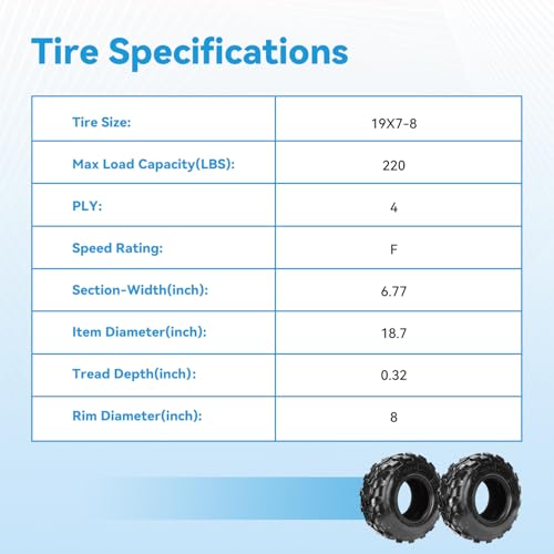 EOPOAYI 19x7-8 ATV Mini Bike Tires Tubeless Compatible with Coleman CT200U BT200X Baja MB165 MB200 Taotao Coolster 110cc 125cc UTV Quad 4 Wheeler Go Kart Replacement Parts PVR70 Valve Stem Set of 2 - size: 2 Pack
